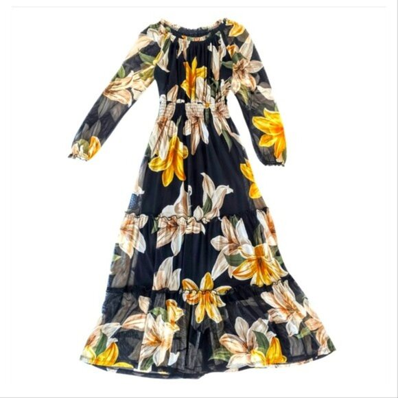 Kate & Lily Women's Maxi Dress Size 4 Navy Blue Long Sleeves Floral Sheer Lined - Picture 14 of 14